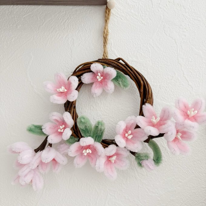 桜のモールフラワーリース春限定